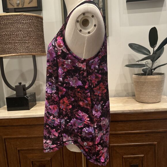 Lululemon Pink Fluoro Floral Multi Print Cutout Sculpt Tank Sleeveless Top Sz 8 - Picture 2 of 5